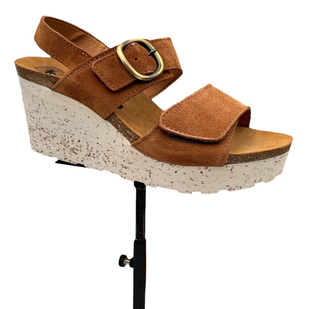 OTBT Women's Wedge Suede Sandals Size 8.5 (Fits like 9) Brown Tan Adjustable